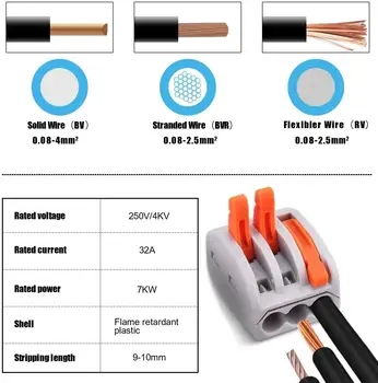 30szt/60шт zestaw z zaciskami sprężynowy dźwignia nakrętka zaciskowe wielokrotnego użytku kabel elektryczny złącze przewodu domowe narzędzia izolacji