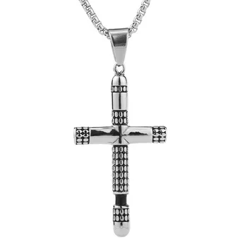 316L kolor srebrny ze stali nierdzewnej krzyż wisiorek Vintage gothic retro rowerzysta krzyż naszyjnik biżuteria ze skrzynią łańcucha