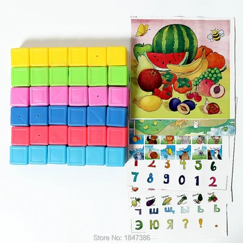 36szt kostki Puzzle z 5 różnymi zwierzętami rosyjski alfabet pokój owoce, naklejki, puzzle, zabawki edukacyjne dla niemowląt i dzieci