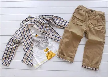 3PCS/1-5Years/wiosna jesień mały chłopiec odzież koszula w kratę+t-shirt+spodnie kostiumy dla dzieci dziecięcy kostium odzież Dziecięca zestawy BC1034
