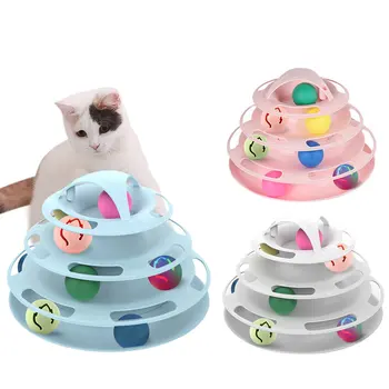 4 Warstwy Pet Cat Tower Utwór Interaktywne Zabawki, Balony Śmieszne Stół Obrotowy Z Tworzywa Sztucznego Szalony Piłka Dysk Zabawki Wywiad Szkolenia