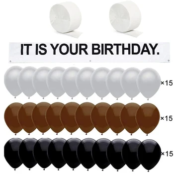49 szt. to twoje urodziny banner brązowy, czarny, srebrny balony Biały crepe / naleśniki francuskie serpentyn biuro urodziny Dwight K. Schrute