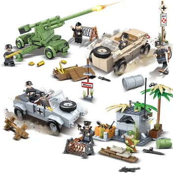 4na1 WW2 wojskowe klocki figurki żołnierzy ciężarówka broń pojazdy baza wojskowa broń cegły chłopcy zabawki dla dzieci