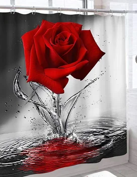 4szt Róża prysznicem kurtyna zestaw z wodoodporną zasłona do wanny antypoślizgowe dywaniki łazienkowe maty do kąpieli zestaw pokrywa sedesowa pokrywa kwiatowy prysznic