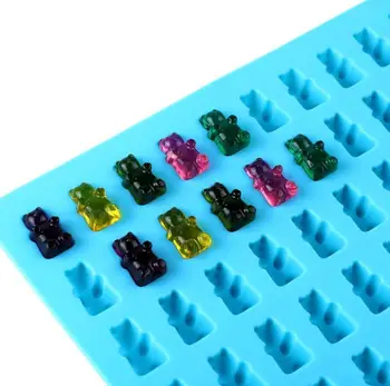 50 otworów Small Bear Silicone Gummy Cukierki Mold Chocolate Ice Tray w/ Dropper cartoon Cubs silicone mold DIY jelly ice mold SN611