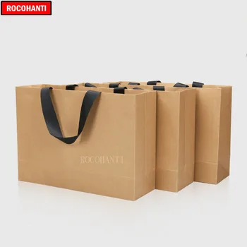 50X Customized Kraft Shopping Paper Bag With Thread Rope Handle for Boutique Clothing Shop Bags Custom Printed Logo Gift Bag