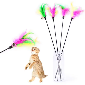 5szt zabawki dla kotów miękkie kolorowe koty pióro dzwon trzon zabawka dla kota kotek zabawne grać interaktywna zabawka Pet Cat Supplies