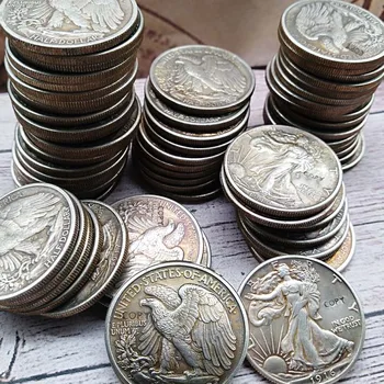 63шт 1916-1947 USA kompletny zestaw walking Liberty dolar pół kopia monety stare kolorze ozdobione monety