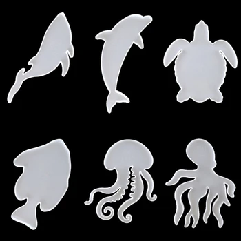 6szt morskiej organizm coaster żywicy silikonowej formy Żółw Delfin ryby, ośmiornice herbata mata ocean coaster formy zestaw narzędzi