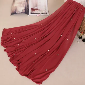 90*180 cm muzułmańskie kobiety Jersey hidżab szalik z pereł foulard femme musulman panie bawełna szal islamskie szali i okłady