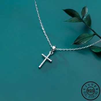 925 srebro błyszczący cyrkonia krzyż wisiorek oświadczenie ogniwo łańcucha CZ naszyjniki dla kobiet wykwintne biżuteria