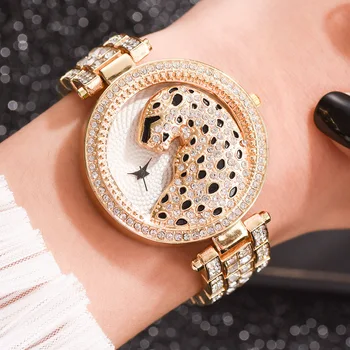 AITIEI Fashion Women Leopard Quartz Watch Bling Casual Ladies Watch damskie zegarek kwarcowy złoty zegarek Crystal Diamond For Women Clock