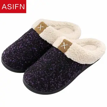 ASIFN Cozy Memory Foam futrzane kapcie dla mężczyzn domowa zima ciepłe, zimowe buty Męskie Indoor Man Basic Non-Slip Zapato De Hombre