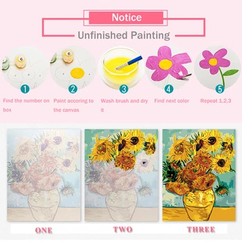 AZQSD Unframe olejna malowanie według numerów kwiat dla dorosłych farba akrylowa kolorowanie według numerów Wazon na płótnie, dekoracje do domu