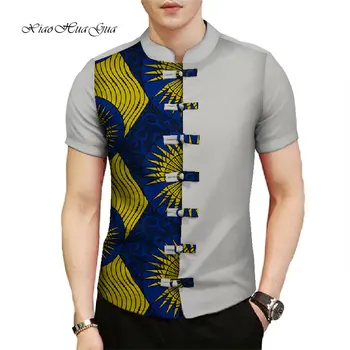 Afrykańska odzież przyczynowo-skutkowego partia mężczyźni krótki rękaw stoisko szyi topy koszulki дашики mężczyźni top koszula Bazin Rich druku WYN773