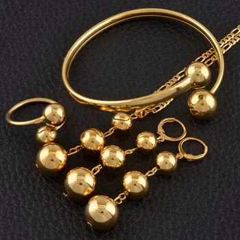 Afrykańskie koraliki zestawy biżuterii naszyjnik kolczyki bransoletka pierścień dla kobiet modny okrągły piłka biżuteria Arabska Nigeria prezenty #120206