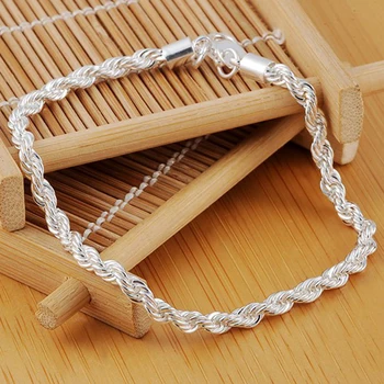 Aimarry srebra próby 925 4 mm skręcone liny łańcuch bransoletka dla kobiet, mężczyzn Urok partii prezenty ślubne biżuteria
