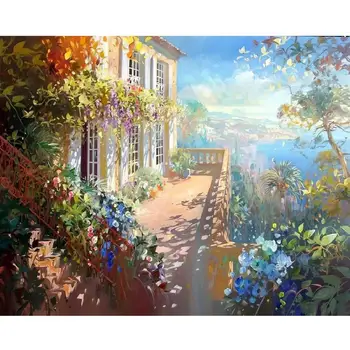 Akrylowa 40x50CM malowanie według numerów kwiaty ogrodowe na płótnie Wall Art obramowania DIY Paint By Number ręcznie malowane Decoration