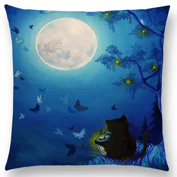 Alicja Marzy Ładny Kot Magiczny Księżyc Noc Czarów Szmaragdowy Las Wiedźmy Halloween Taniec Dobra Poduszka Poszewka Etui
