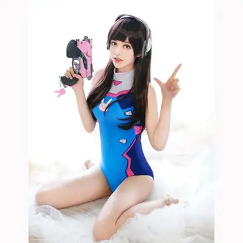 Anime Gra Cosplay Kreskówka Dva Kostium Erotyczny Lingeire Crotchless Bodysuit Sexy Blue Bielizna High Cut Strój Kąpielowy Body Set
