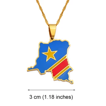 Anniyo Demokratyczna Republika Konga mapa kolorowa flaga wisiorek złoty/srebrny kolor DRC Kinszasa naszyjnik etniczne biżuteria #200621