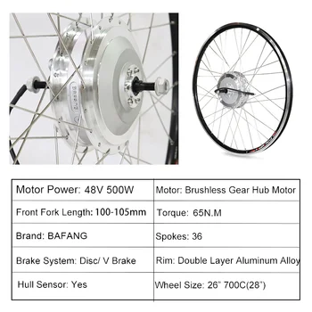 BAFANG 48V 500W Front Motor Wheel Electric Bike Conversion Kit z baterią e Bike Hub Motor ebike Electric Bike Conversion Kit