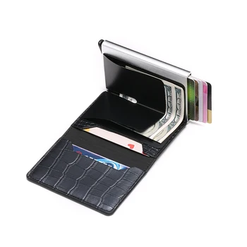 BISI GORO 2020 posiadacz karty kredytowej portfel Mężczyźni Kobiety metal RFID wzór aluminiowa torba Crazy Horse PU skórzane etui na karty