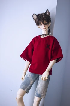 BJD doll clothes for 1/3 1/4 MSD DD Uncle size back printed silhouette loose-fitting T-shirt with 2 colors for doll accessories