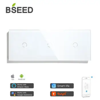 BSEED 3Gang Wifi Control Light Switch Touch Sensor Switch Wall Switch 3 Color Crystal Class Panel Smart Switch Google, Alexa