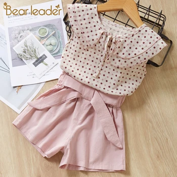 Bear Leader Girls Clothing Sets 2021 New Fashion Girls Summer Polka Dot Clothes T-Shirt and Pants Outfits Kid Bow Clothing 2 6Y