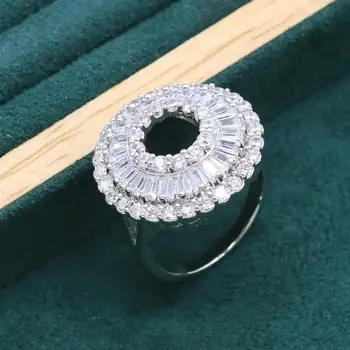 Biały kryształ srebrny zestaw biżuterii dla kobiet partii bransoletka kolczyki naszyjnik wisiorek pierścionek Świąteczny prezent ślubny