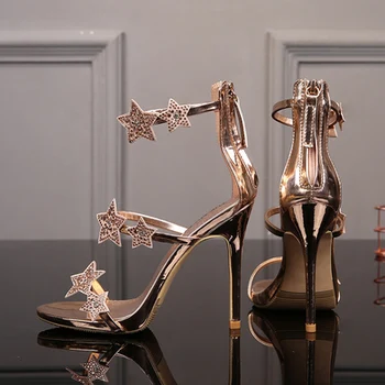 Bling Sexy Women błyszczące sandały 2020 HOT High Heels 11CM Crystal Lady Party Dress Shoes OL letnie luksusowe buty ślubne srebrny