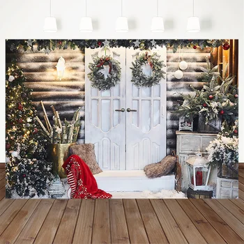 Boże narodzenie zdjęcie tła X-mas drzewo ozdoba choinkowa drzwi dzieci plac impreza śnieg tło baner studio