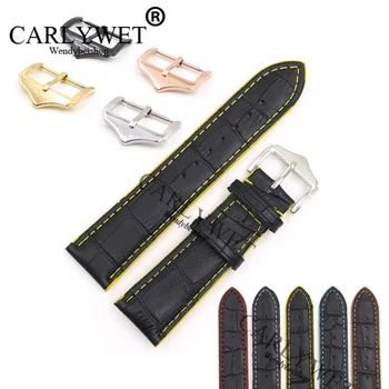 CARLYWET 18 20 22 mm skóra czarny ręcznie zegarek pasek wielorowkowy dla Rolex Omega Seiko Tudor Breitling