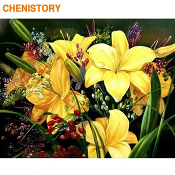 CHENISTORY Frame DIY Painting By Numbers Yellow Lily Kit Paint By Numbers Home Wall Art Decors Canvas By Numbers For Art Picture