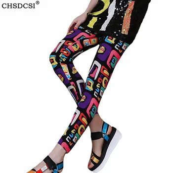 CHSDCSI legginsy kobiety kolorowy kreskówka druku fitness legginsy poliester długość kostki sportowe legginsy Mujer elastyczny rozmiar plus spodnie