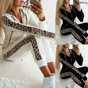 CINESSD 2020 z Kapturem Ladies Long Sleeve Leopard Print Casual Suit, pierwszy wybór dla modnych dziewczyn