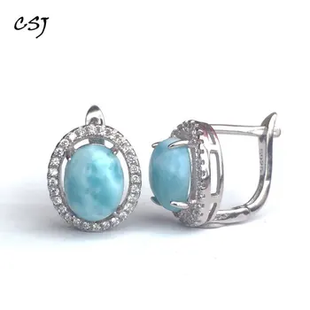 CSJ Classic Larimar good Earring Sterling 925 Silver Natural Blue Gemstone Fine Jewelry ślubne obrączki dla kobiet prezent