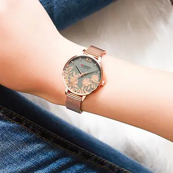 CURREN zegarek damski top luksusowej marki pasek ze stali nierdzewnej zegarek dla kobiet różowy stylowy zegarek kwarcowy zegarek damski