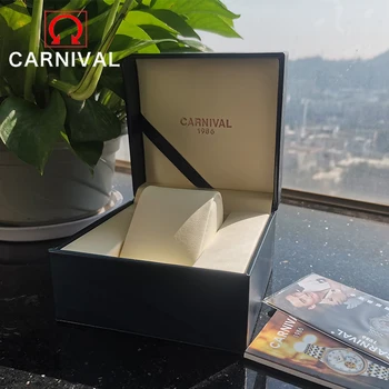 Carnival Original Highquality Leather Watch Box Luxury Brand Watch Accessories prostokąt zegar wyświetlacz pudełko na prezent dla ojca