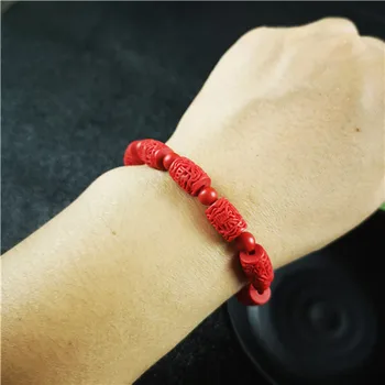 Chiński czerwony organiczny cynober wewnętrzny koraliki elastyczna bransoletka moda mężczyzna kobieta szczęście Amulet prezenty biżuteria nowy W9