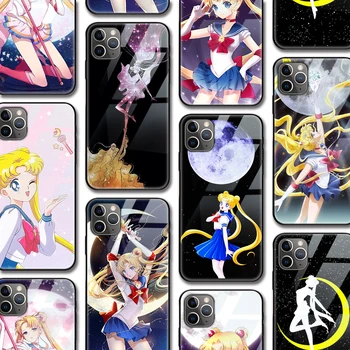 Ciciber ładny Sailor Moon Cat case dla Iphone 11 etui dla Iphone 11 XR Pro XS MAX X 7 8 6 6 S Plus SE 2020 hartowane szkło pokrywa