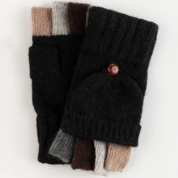 Ciepłe zimowe dzianiny rękawiczki bez palców przejście wełniane rękawiczki z варежками etui