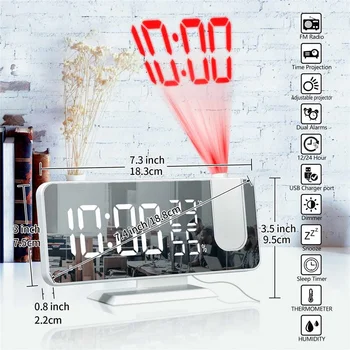 Cyfrowy budzik projekcyjny z FM-radio Inteligentny dom sypialnia zegarek nocny projektor led elektroniczny stacjonarny budzik cyfra