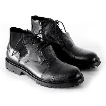 Czarne Полнозерновые skórzane koronkowe buty Martin Buty Outdoor wygodne krótkie buty dla mężczyzn
