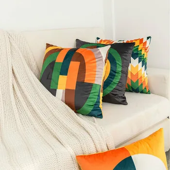 DUNXDECO poszewka Dekoracyjna poszewka współczesna sztuka moda pop zielony żółty geometryczny miękkie kolorowe sofa Coussin
