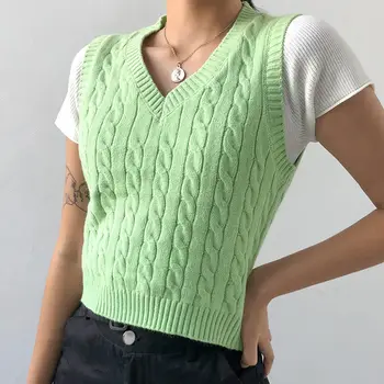 Damski sweter kamizelka college styl V-neck głównym kolorem kamizelka bez rękawów 2020 jesień nowy slim odchudzanie szkolne, odzież kamizelki