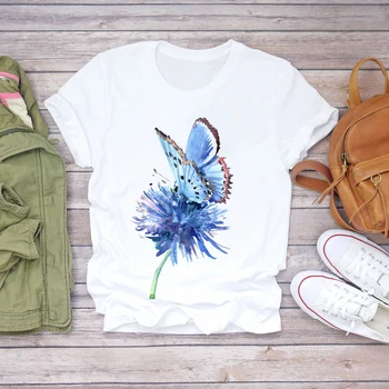 Damskie t-shirty roślin kwiat Akwarela kwiatowy Lato Jesień 90-tych damska graficzny t-shirt panie druku Lady koszulka t-shirt damski t-Shirt