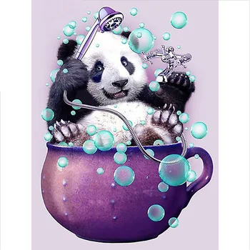 Diament malarstwo ładny kąpiel Panda 5D pełna kwadratowe cyrkonie wzór zwierząt diamentowa mozaika haft wystrój domu prezent