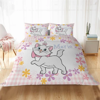 Disney Cute Pink Marie Cat Zestaw Pościeli Queen King Size Bed Set Dzieci Dziecko Dziewczynka Na Kołdrę Poszewka Na Poduszkę, Koc, Pościel